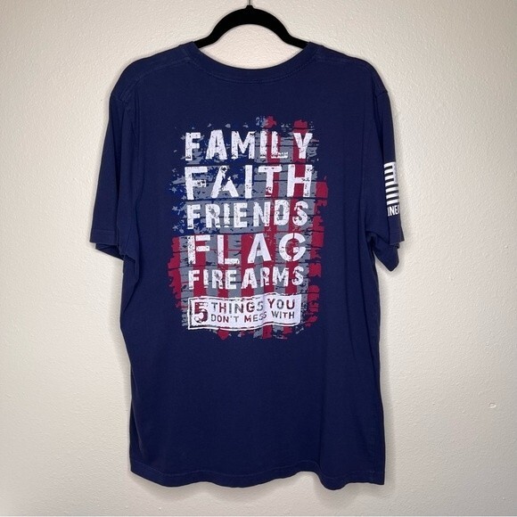 Bella Canvas Nine Line Five F Graphic Navy Crew Neck Short Sleeve Shirt Men XL - Picture 8 of 13